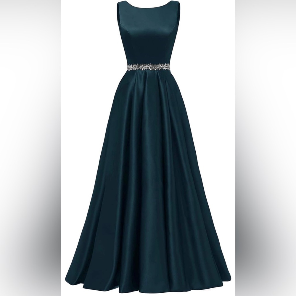 Elegant Dark Green Gown with Silver Embellishments